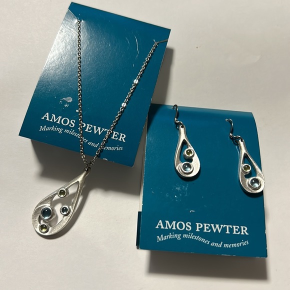 New Amos Pewter Necklace and Earring Set with Swarovski Crystals - Picture 2 of 4